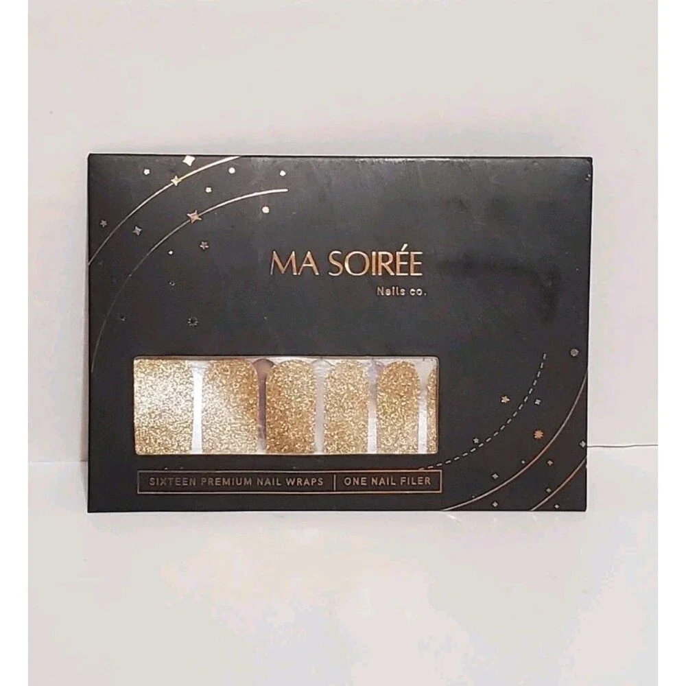 Ma Soiree Premium Nail Wrap Set Gold Glitter Sparkle Shimmer W/ Nail Filer 16ct
